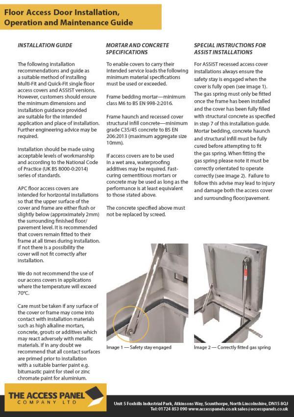 Multi Quick Fit Floor Access Door Installation Operation and Maintenance Guide 11024 1
