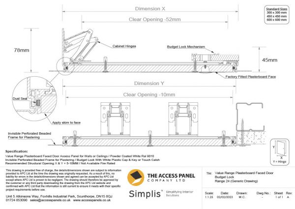 Value Range Plasterboard Door Budget Lock Technical Drawing1024 1