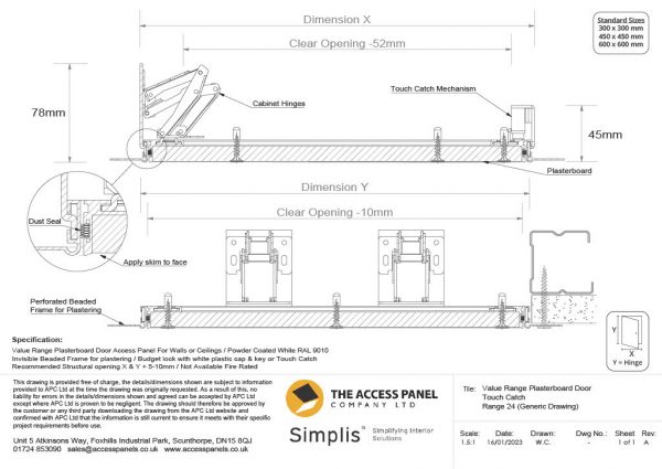 Value Range Plasterboard Door Touch Catch Technical Drawing1024 1