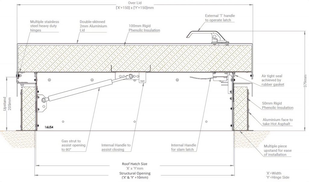 Roof Hatch Technical Drawing